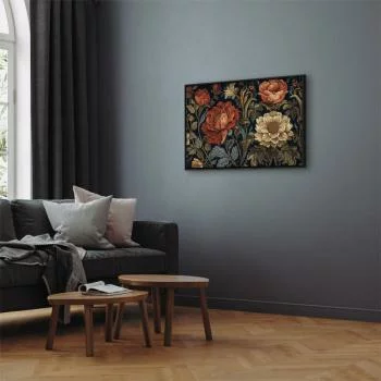 Obraz - Gobelinowe wielkie kwiaty retro motyw florystyczny w stylu kilimu / Gobelinowe wielkie kwiaty w stylu retro - obrazek 2
