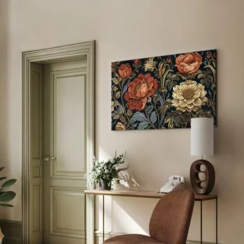 Obraz - Gobelinowe wielkie kwiaty retro motyw florystyczny w stylu kilimu / Gobelinowe wielkie kwiaty w stylu retro - obrazek 2