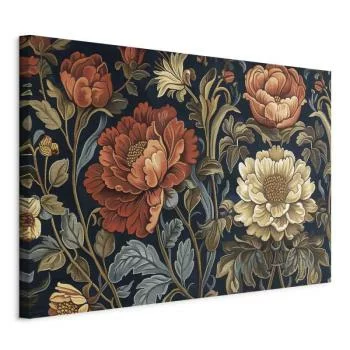 Obraz - Gobelinowe wielkie kwiaty retro motyw florystyczny w stylu kilimu