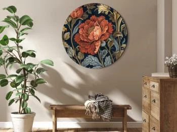 Obraz okrągły - Gobelinowe wielkie kwiaty: retro motyw florystyczny w stylu kilimu / Gobelinowe wielkie kwiaty w stylu retro - obrazek 2