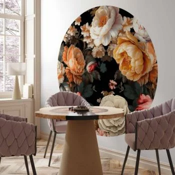 Fototapeta okrągła - Kolorowe kwiaty na czarnym tle - obrazek 6