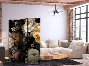 Parawan - Florystyka w stylu vintage - ogrom kolorowych kwiatów na czarnym tle - obrazek 2