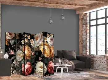 Parawan - Florystyka w stylu vintage - ogrom kolorowych kwiatów na czarnym tle - obrazek 2