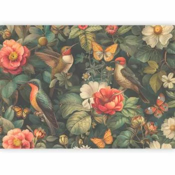 Fototapeta - Kwiaty, ptaki i motyle - ilustracja w stylu vintage - obrazek 2