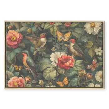 Obraz - Kwiaty, ptaki i motyle - ilustracja w stylu vintage - obrazek 2
