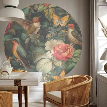 Fototapeta okrągła - Kwiaty, ptaki i motyle - ilustracja w stylu vintage - obrazek 6