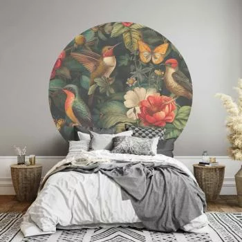 Fototapeta okrągła - Kwiaty, ptaki i motyle - ilustracja w stylu vintage - obrazek 5