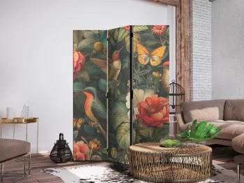 Parawan - W ogrodzie botanicznym - kwiaty ptaki i motyle - barwna ilustracja - obrazek 5