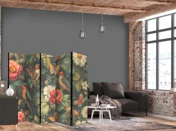 Parawan - W ogrodzie botanicznym - kwiaty ptaki i motyle - barwna ilustracja - obrazek 2