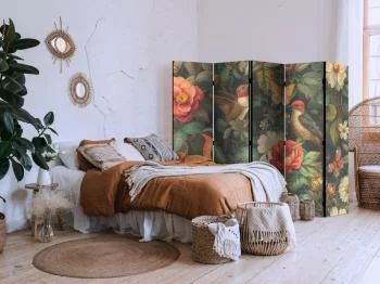 Parawan - W ogrodzie botanicznym - kwiaty ptaki i motyle - barwna ilustracja - obrazek 5
