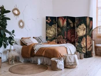 Parawan - Ilustracja florystyczna - okazałe pąki kwiatów na turkusowym tle - obrazek 5
