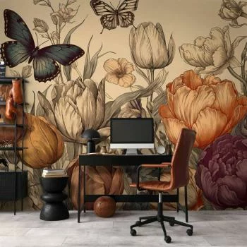 Fototapeta - Kolorowe tulipany na kremowym tle - obrazek 6