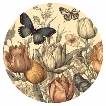 Fototapeta okrągła - Kolorowe tulipany na kremowym tle - obrazek 2