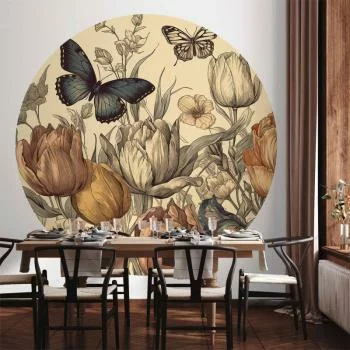 Fototapeta okrągła - Kolorowe tulipany na kremowym tle - obrazek 6