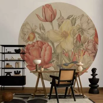 Fototapeta okrągła - Bukiet kwiatów na kremowym tle - obrazek 6