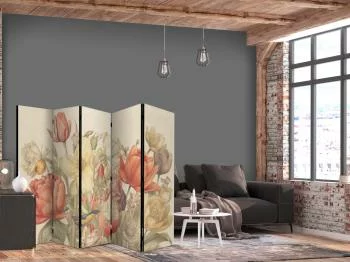 Parawan - Bukiet z tulipanami - kolorowe kwiaty na jasnym tle - ilustracja - obrazek 2