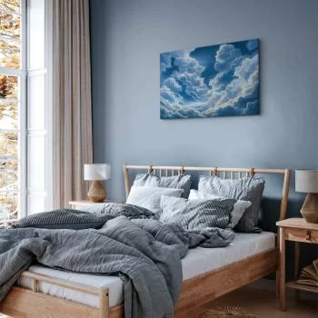 Obraz - Niebieskie niebo przełamujące się przez białe puchate chmury - obrazek 6