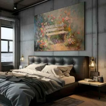 Obraz XXL - Kwiecista ławeczka - obraz w stylu impresjonistycznym pełen kwiatów - obrazek 6