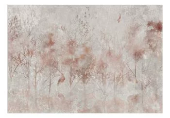 Fototapeta wodoodporna - Jesienny pejzaż - abstrakcja z drzewami i ptakami na tle z teksturą - obrazek 2