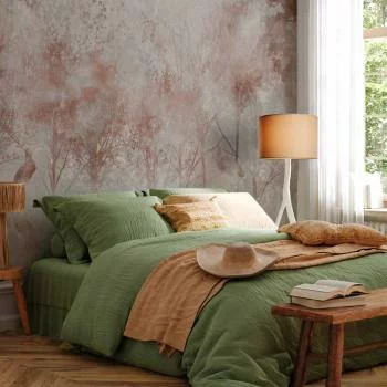 Fototapeta - Jesienny pejzaż - abstrakcja z drzewami i ptakami na tle z teksturą - obrazek 5