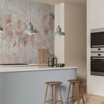 Fototapeta - Jesienny pejzaż - abstrakcja z drzewami i ptakami na tle z teksturą - obrazek 5