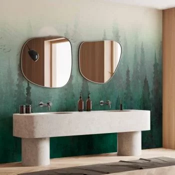 Fototapeta - Perspektywa lotu ptaka - krajobraz zielonego lasu z drzewami we mgle - obrazek 6