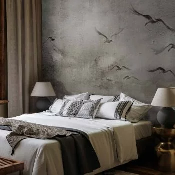 Fototapeta - Łabędzi lot - abstrakcyjny krajobraz ptaków nad jeziorem z teksturą - obrazek 5