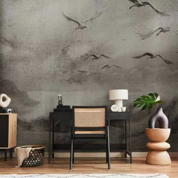 Fototapeta - Łabędzi lot - abstrakcyjny krajobraz ptaków nad jeziorem z teksturą - obrazek 6