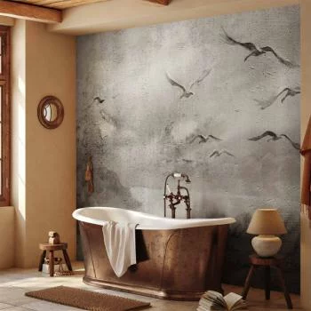 Fototapeta - Łabędzi lot - abstrakcyjny krajobraz ptaków nad jeziorem z teksturą - obrazek 6