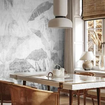 Fototapeta - Znikająca dżungla - pejzaż egzotycznych drzew i liści w szarych tonach - obrazek 5