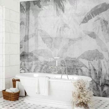 Fototapeta - Znikająca dżungla - pejzaż egzotycznych drzew i liści w szarych tonach - obrazek 6