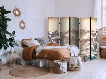 Parawan - Wzburzony ocean - Wysokie fale w kolorystyce brązu i granatu na beżowym tle w stylistyce vintage - obrazek 5