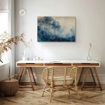 Obraz - Pejzaż z drzewami w ilustracyjnym stylu bajkowy niebieski las - obrazek 7