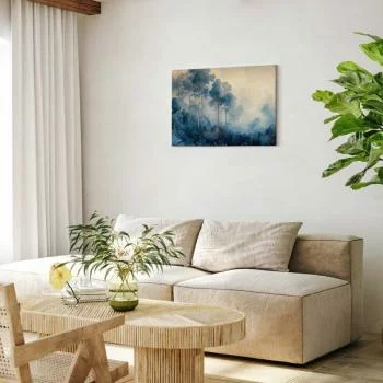 Obraz - Pejzaż z drzewami w ilustracyjnym stylu bajkowy niebieski las - obrazek 5