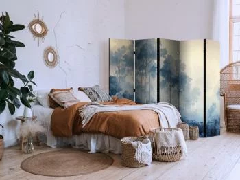 Parawan - Pejzaż z drzewami w ilustracyjnym stylu - bajkowy niebieski las - obrazek 5