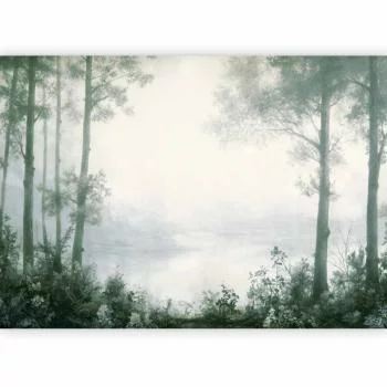 Fototapeta - Pejzaż retro - lasek drzewa i staw w spatynowanych odcieniach zieleni / Lasek i staw w spatynowanej zieleni - obrazek 2