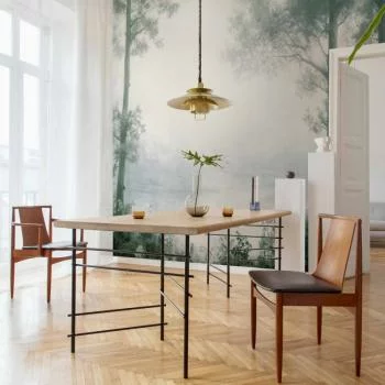 Fototapeta - Pejzaż retro - lasek drzewa i staw w spatynowanych odcieniach zieleni - obrazek 5