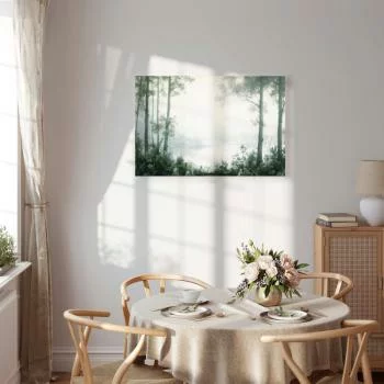 Obraz - Pejzaż retro lasek drzewa i staw w spatynowanych odcieniach zieleni - obrazek 7