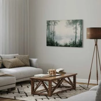 Obraz - Pejzaż retro lasek drzewa i staw w spatynowanych odcieniach zieleni - obrazek 5