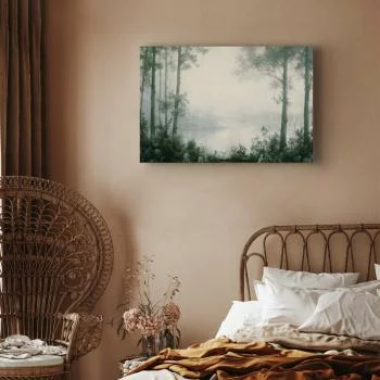 Obraz - Pejzaż retro lasek drzewa i staw w spatynowanych odcieniach zieleni - obrazek 6