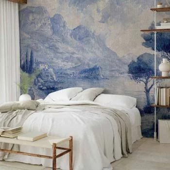 Fototapeta - Niebieska zatoka - włoski krajobraz jeziora Como malowany niebieskim tuszem - obrazek 5