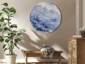 Obraz okrągły - Niebieska zatoka - włoski krajobraz jeziora Como malowany niebieskim tuszem