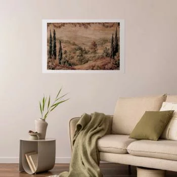 Plakat - Śródziemnomorski krajobraz - stary gobelin ze wzgórzem i jeziorem - obrazek 2