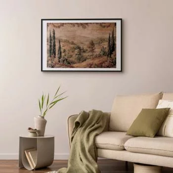 Plakat - Śródziemnomorski krajobraz - stary gobelin ze wzgórzem i jeziorem - obrazek 2