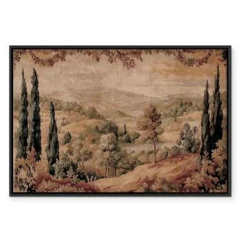 Obraz - Śródziemnomorski krajobraz - stary gobelin ze wzgórzem i jeziorem - obrazek 2