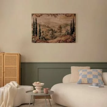 Obraz - Śródziemnomorski krajobraz - stary gobelin ze wzgórzem i jeziorem - obrazek 2