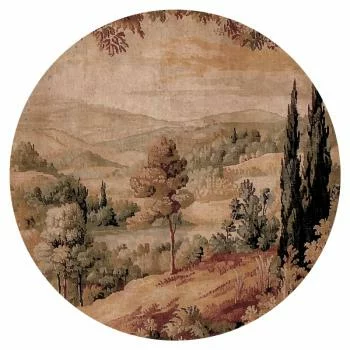 Fototapeta okrągła - Śródziemnomorski krajobraz - stary gobelin ze wzgórzem i jeziorem - obrazek 2