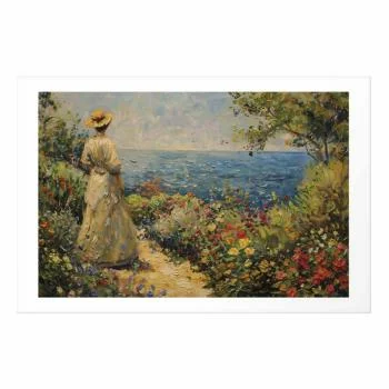 Plakat - Nostalgiczna impresja - zamyślona kobieta kontempluje krajobraz - obrazek 2