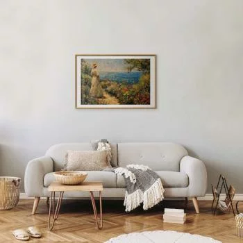 Plakat - Nostalgiczna impresja - zamyślona kobieta kontempluje krajobraz - obrazek 5