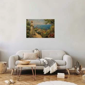 Plakat - Nostalgiczna impresja - zamyślona kobieta kontempluje krajobraz - obrazek 5